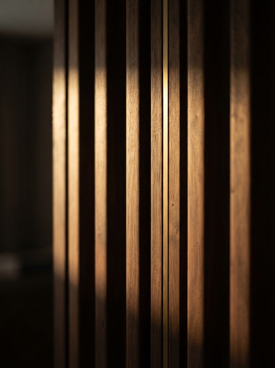 Fluted walnut wood grain panel